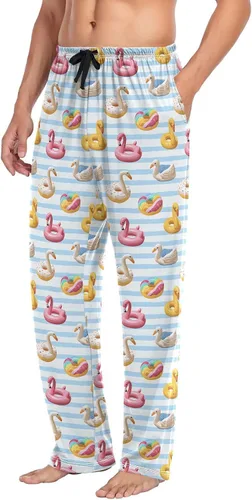 Vista 4 de Pantalones de pijama para hombre, pantalones de descanso para hombre, con bolsillos, corte recto, pantalones de pijama para hombre, talla S-2XL