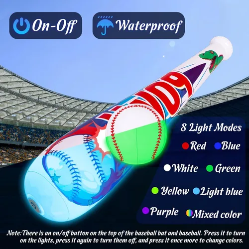 Vista 3 de Geefuun Juguetes de piscina, juegos de playa para niños, béisbol inflable con luz LED que brilla en la oscuridad, fiesta de murciélagos al aire
