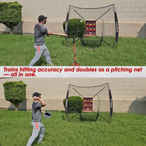 Vista 8 de Red de práctica de béisbol y sóftbol de 7 x 7 pies con 9 zonas de ataque numeradas Red de entrenamiento profesional para pegar, lanzar y batear