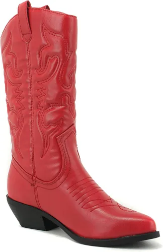 Vista 4 de Soda Reno - Botas vaqueras estilo del oeste para mujer, con punta en pico y lengüeta, longitud hasta la rodilla