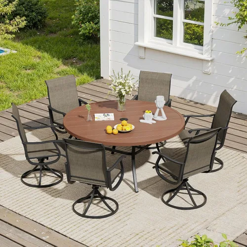 Vista 81 de VICLLAX Muebles pequeños de exterior de 3 piezas, 2 sillas giratorias de patio y mesa redonda pequeña para 2, sillas de carbón oscuro y negro