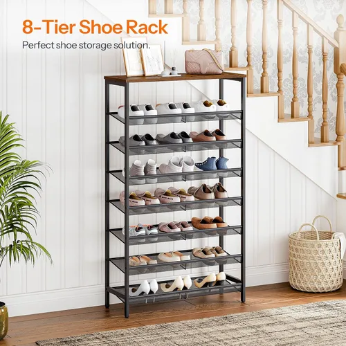 Vista 4 de HOOBRO - Estantería para zapatos de 8 niveles, estante para zapatos de 29.5"L, organizador de almacenamiento de zapatos de gran capacidad para 21-24