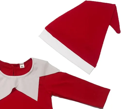 Vista 2 de fimaska Newborn Baby Girl Boy Christmas Outfit baby elf costume Long Sleeve Santa onesie Jumpsuit + Hat Infant Outfits Set