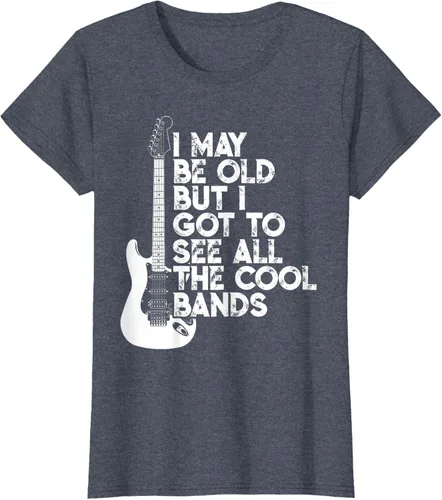 Vista 83 de Camiseta con texto en inglés "I May Be Old But I Got to See All The Cool Bands" Negro