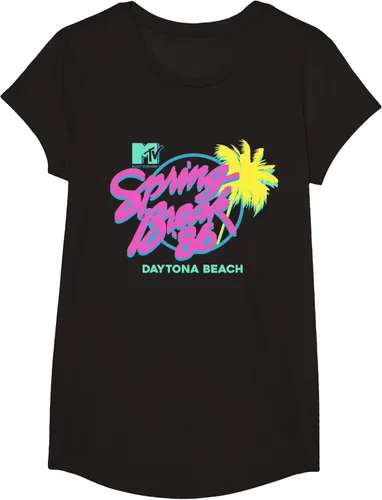 Vista 3 de MTV Camiseta de cuello redondo de ajuste clásico - Spring Break Daytona Beach, negro, adulto, manga corta, algodón y poliéster