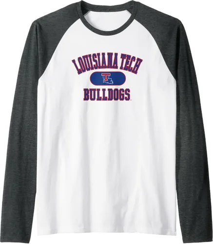 Vista 4 de Louisiana Tech Bulldogs Varsity Logo - Camiseta de béisbol raglán con licencia oficial, Negro - Negro/Blanco
