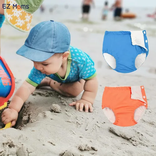 Vista 6 de EZ Moms Paquete de 2 pañales de natación reutilizables para bebés, pañales de natación suaves y sedosos, pañales de natación lavables para bebés