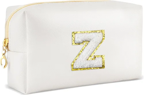 Vista 51 de URSKYTOUS Regalos para niñas, bolsa de maquillaje con inicial, bolsa de cosméticos personalizada con cremallera, bonita bolsa de aseo de viaje, Azul