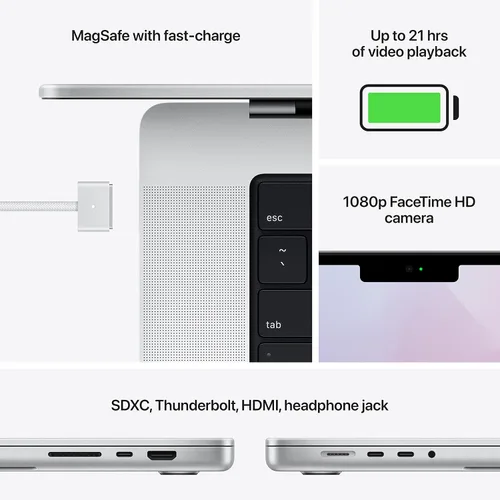 Vista 5 de Apple MacBook Pro 2021 (16 pulgadas, chip M1 Pro con CPU de 10 núcleos y GPU de 16 núcleos, 16 GB de RAM, 1 TB SSD), color plateado