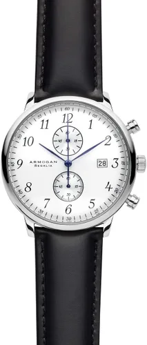 Vista 4 de Regalia - Silvered White C84 - Reloj cronógrafo correa de cuero para hombre, Cronógrafo, movimiento de cuarzo