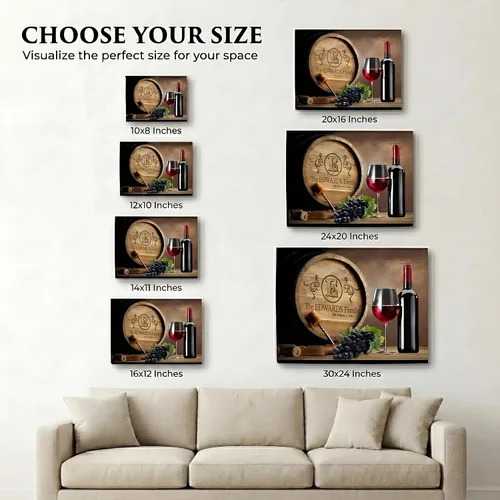 Vista 2 de MuralMax Lienzo decorativo personalizado para pared, diseño de barril de vino del valle de Napa, regalos para padres, abuelos, recién casados