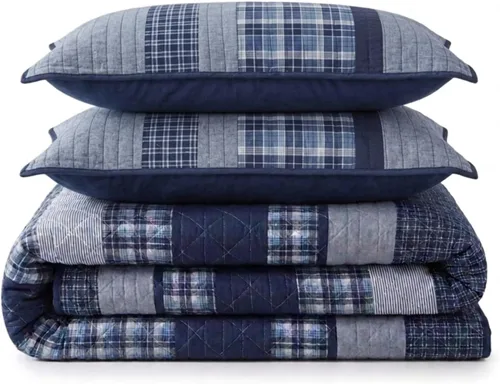 Vista 7 de Nautica Home Colección Adleson Cubrecama edredón ligero y reversible de 100 % algodón, prelavado para mayor comodidad, fácil cuidado, lavable a