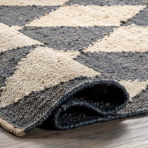 Vista 6 de Rugs USA Livy Hecho a mano, carbón/marfil, 5 x 8 pies, yute, a cuadros de diamante, yute, suave y texturizado, alto tráfico, resistente a