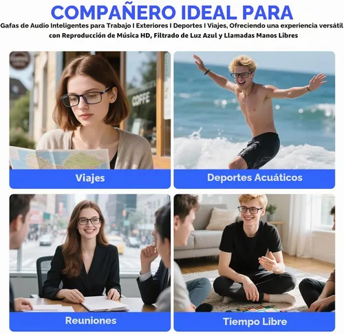 Vista 7 de Traducción de lentes inteligentes con Bluetooth AI para hombres y mujeres, auriculares transparentes con altavoz, peso ligero, control táctil