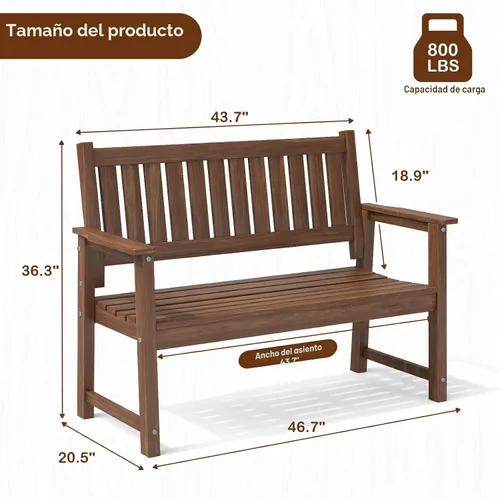 Vista 3 de Banco para exteriores, banco de jardín para 2 personas, banco de patio de madera de polietileno para exteriores, porche y parque (marrón)