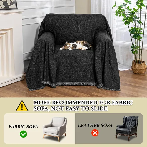 Vista 4 de MEETSKY Funda Negra de Silla de Tamaño Grande, Funda de Chenilla para Sillón/Sofá de 1 Cojín para Perro, Fundas de Sofá Protector de Muebles