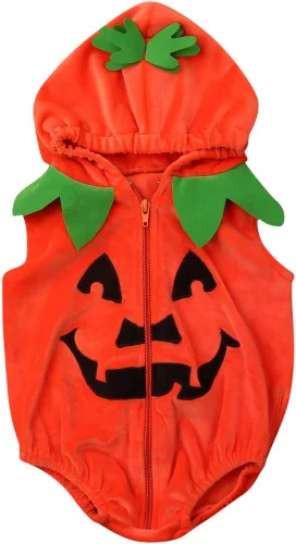 Vista 9 de Disfraz de calabaza de Halloween para bebés y niños pequeños Conjunto de 3 piezas de mameluco de calabaza para bebé