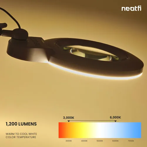 Vista 4 de Neatfi (Nuevo modelo) Lámpara de aumento LED de 1200 lúmenes con abrazadera, 8 dioptrías, control de temperatura de color correlacionado, 12W, 120