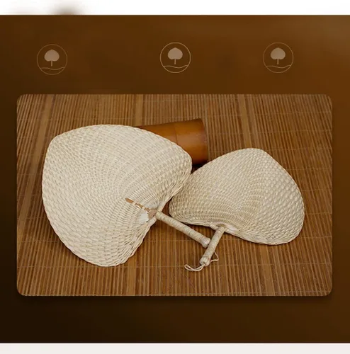 Vista 8 de TJCGCKK - Ventilador de paja tejida hecha a mano para verano, ventilador de mano de ratán, rafia, caña de caña, ventilador de paleta manual natural