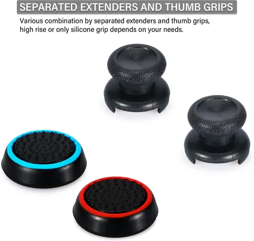 Vista 3 de FPS Thumbstick Extender & 3D Texture Rubber Silicone Grip Cover 2 Sets for Xbox Series XS & Xbox One Controller(Black Red+Blue)