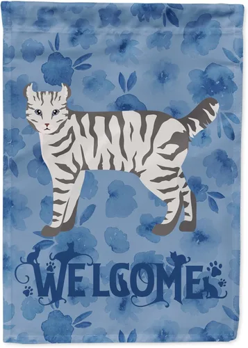 Vista 162 de Caroline's Treasures CK4813CHF - Bandera de bienvenida con gato abisinio azul, manga grande, para porche, para colgar en la pared, poliéster