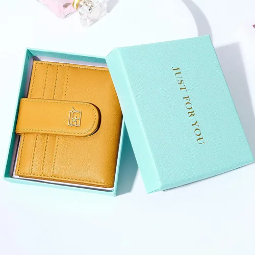 Vista 4 de Badiya Billeteras pequeñas para mujer, billetera plegable multitarjetero delgado con cremallera, Amarillo, Minimalista
