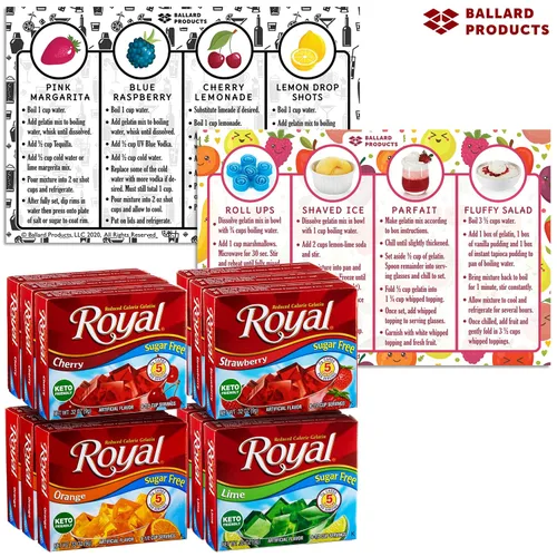 Vista 7 de Royal Gelatin - Paquete variado de 12 unidades sin azúcar, 3 cajas cada una, fresa, lima, naranja y cereza, para hacer postres de gelatina bajos