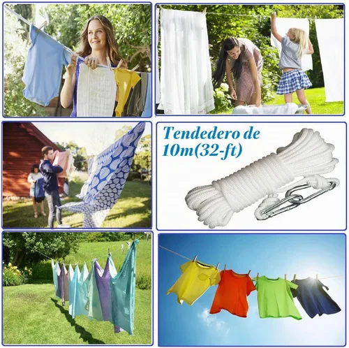 Vista 4 de Clothesline - Cuerda de secado de ropa, portátil, ajustable, para interiores y exteriores, línea de ropa a prueba de viento, colgador para camping