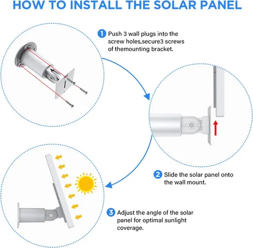 Vista 5 de OLAIKE Panel solar para anillo Stick Up Cam batería/enchufe, cargador solar impermeable de carga continua con cable de alimentación impermeable