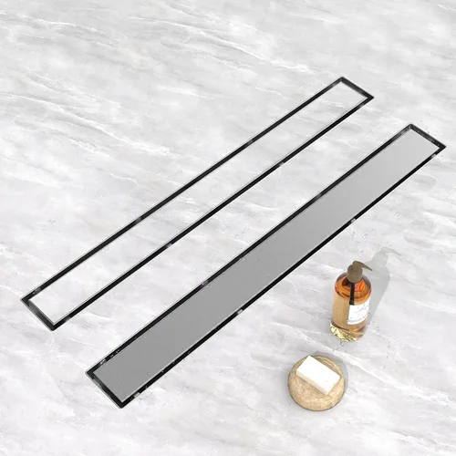 Vista 9 de YEFU Drenaje de ducha lineal dorado para baño: drenaje de ducha de 12 pulgadas con rejilla de inserción de azulejos - Drenaje lineal rectangular