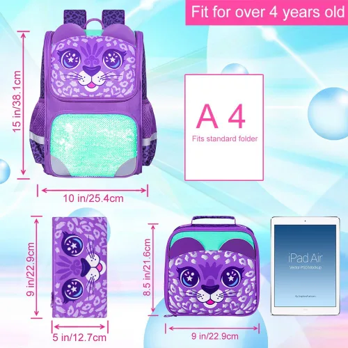 Vista 41 de KLFVB Mochila de 3 piezas para niñas y niños, bolsa de libros de dinosaurio de unicornio de 15 pulgadas con lonchera, bolsa escolar preescolar