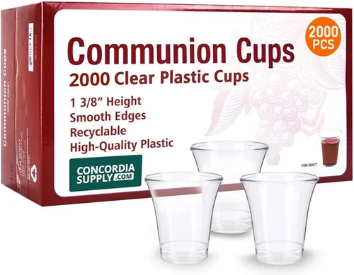 Vista 2 de Concordia Supply Vasos de comunión – Vasos de plástico duro reciclables de color uva de 1-3/8 pulgadas y se adapta a bandejas estándar de comunión