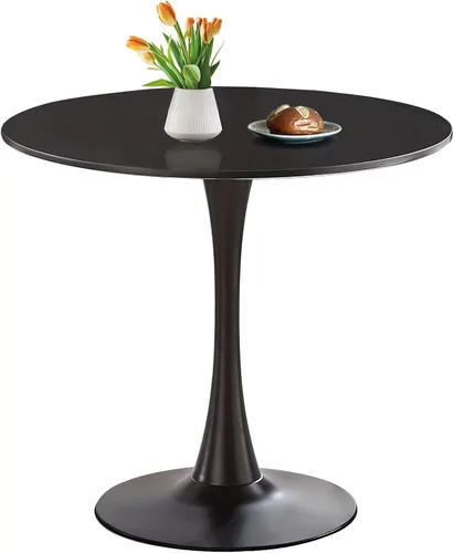 Vista 13 de 27.5" Tulip Round Dining Table with Metal Pedestal Black Mid-Century Modern Circle Table for 2-4 People for Small Kitchen Living Room, Cafe, Bistro