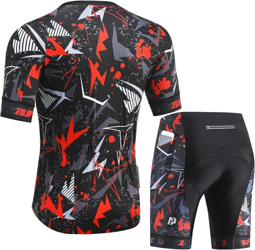 Vista 3 de Conjuntos de jersey de ciclismo para hombre, 5D, acolchado, de manga corta, trajes de ciclismo de secado rápido