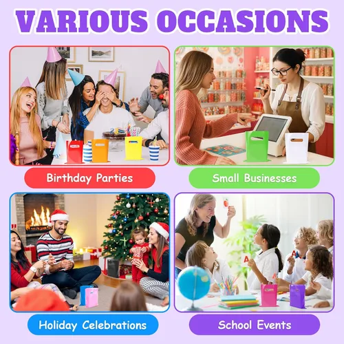 Vista 5 de ANZNKU 100 bolsas de regalo pequeñas multicolor con asa para dulces, muestras de bocadillos, manualidades, bolsa de regalo de plástico a granel