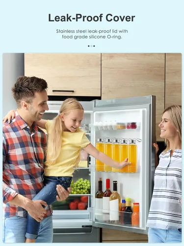 Vista 2 de QCen Botella de vidrio transparente de 18 onzas para jugos, botellas de agua de vidrio reutilizables para máquina exprimidora, con tapas de acero