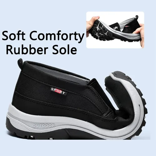 Vista 5 de Mocasines de lona sin cordones con soporte de arco para hombre, para exteriores, informales, antideslizantes, ortopédicos, planos, zapatos