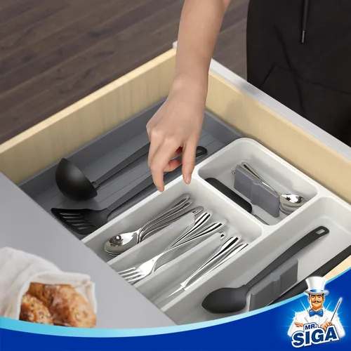 Vista 4 de MR.SIGA Organizador de cubiertos expandible, organizador de cubiertos para cajón, organizador de utensilios y bandeja de cubiertos ajustable