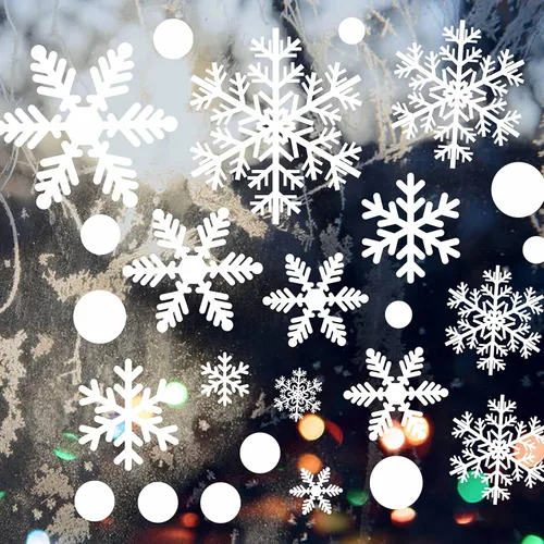 Vista 4 de 321 piezas de calcomanías de Navidad para ventana - 9 hojas de copos de nieve, diseños de invierno y festivos para ventanas de vidrio