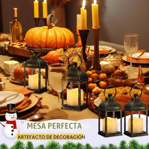 Vista 5 de Juego de 12 faroles decorativos de bronce de 10 pulgadas para velas a granel, centro de mesa con vela LED sin llama, para interiores y exteriores