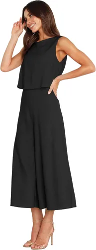Vista 2 de Fengbay Conjunto de 2 piezas de overoles para mujer, con cuello redondo, pantalones de pierna ancha, con bolsillos