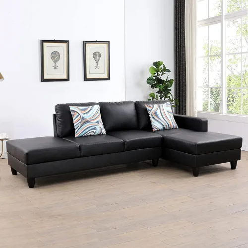 Vista 6 de Juego de muebles de sala de estar de 102 pulgadas de ancho, 2 piezas de sofá de piel sintética y diván seccional en forma de L para sala de estar