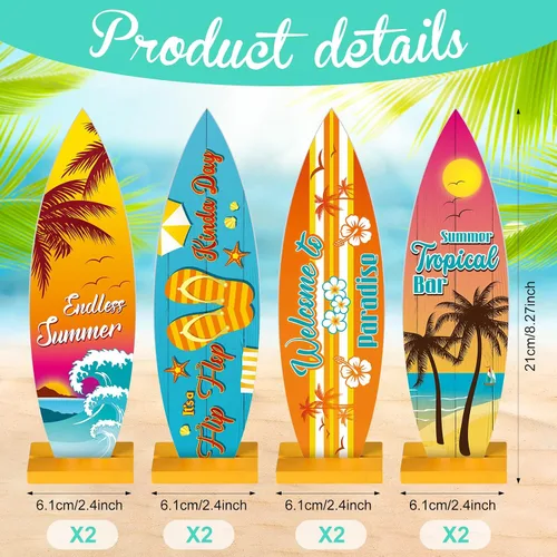 Vista 2 de Blulu 8 piezas de decoración de mesa de tabla de surf, letreros de playa, letrero de bienvenida al paraíso, centros de mesa de bar tropical, letrero