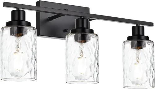 Vista 15 de MELUCEE Iluminación de pared interior 2 luces mate negra con vidrio martillado transparente, lámpara de pared moderna para tocador de baño
