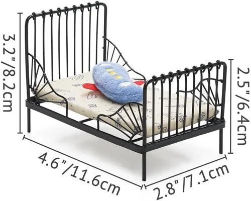 Vista 4 de Odoria 1/12 Miniatura Hierro Cama Dollhouse Muebles Accesorios, Negro
