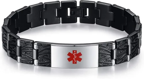 Vista 8 de LinnaLove Las pulseras de alerta médica para hombres Meridian acero inoxidable pulseras de identificación médica con grabado gratuito