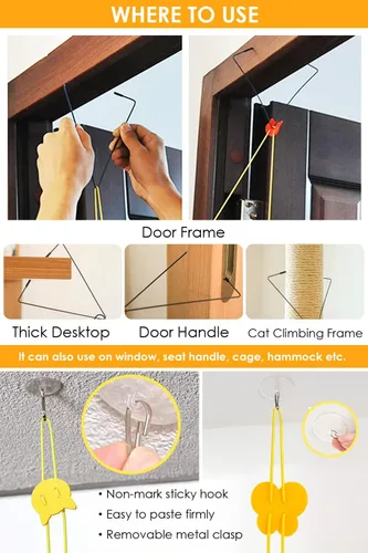 Vista 7 de Juguetes de ratones para gatos de interior – Paquete de 3 juguetes para gatos colgantes con borla – Juguete retráctil para gatos con cuerda, ratón