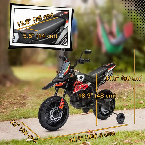 Vista 7 de Qaba 12V Niños Motocicleta Bicicleta Eléctrica Entrenamiento Ruedas LED Aprilia - Bicicleta eléctrica con licencia de resorte, USB, música, funciona