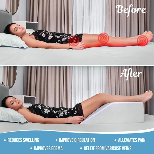 Vista 5 de Abco Tech Almohada de elevación de piernas con parte superior de espuma (gel refrescante), almohada de cuña para piernas, cuñas de piernas