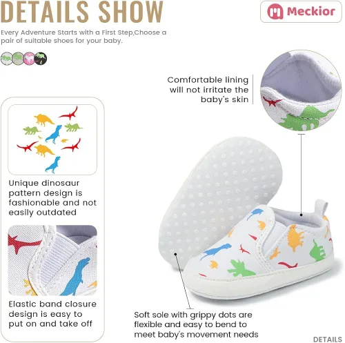 Vista 5 de Meckior - Zapatos para recién nacidos, tipo mocasines de lona con suela suave para recién nacidos, bebés, niños y niñas que estén dando sus primeros